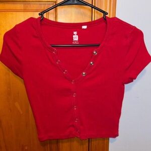 Tilly's Red Crop Top with Button Detail